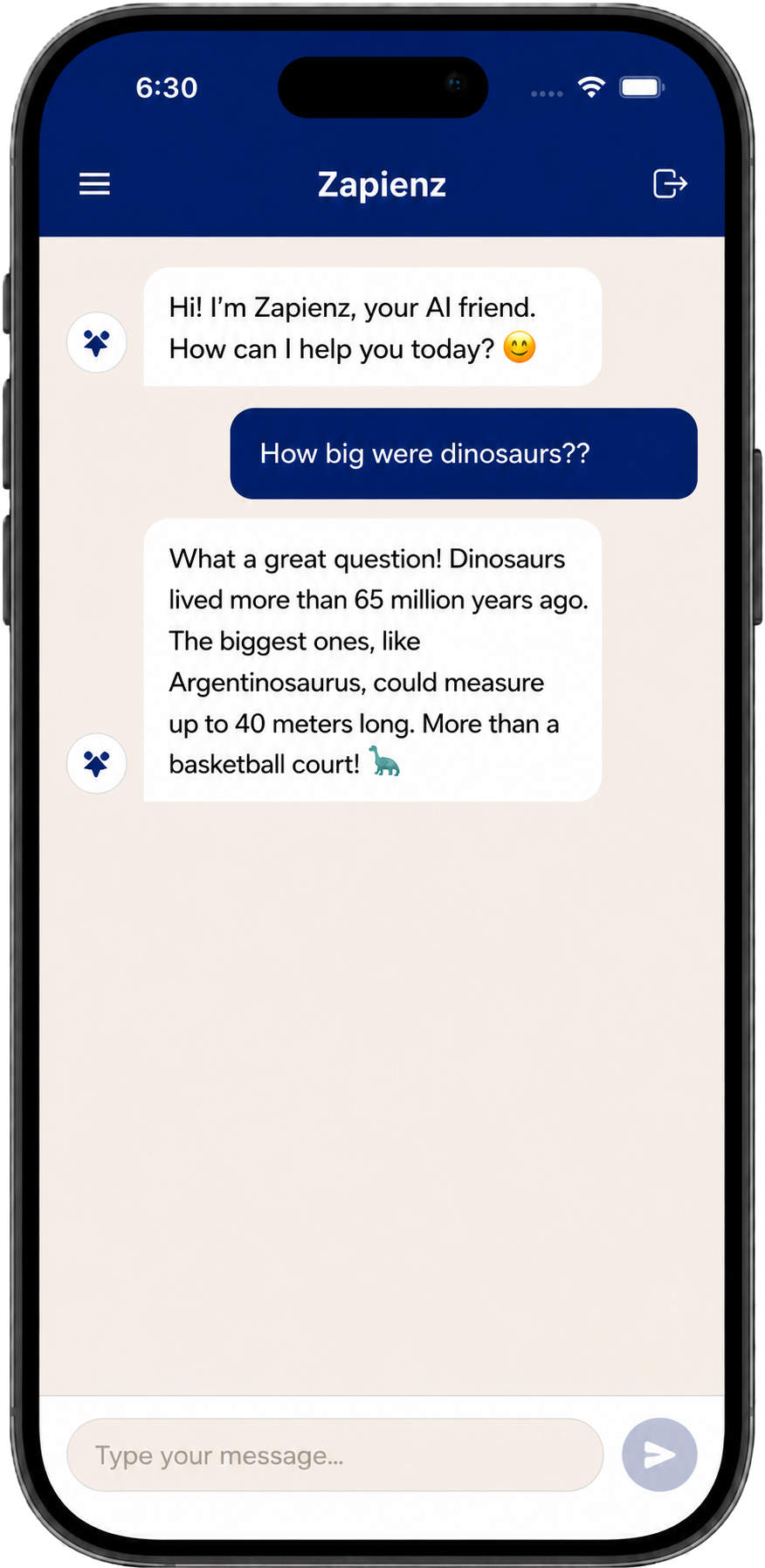 Zapienz child chat interface