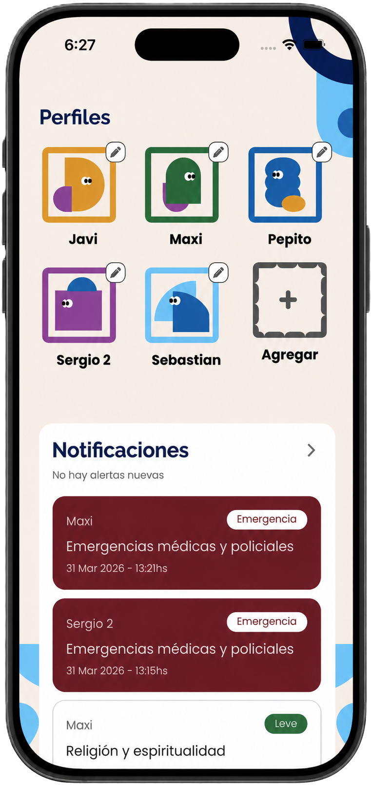 Panel de Zapienz mostrando perfiles de niños y alertas